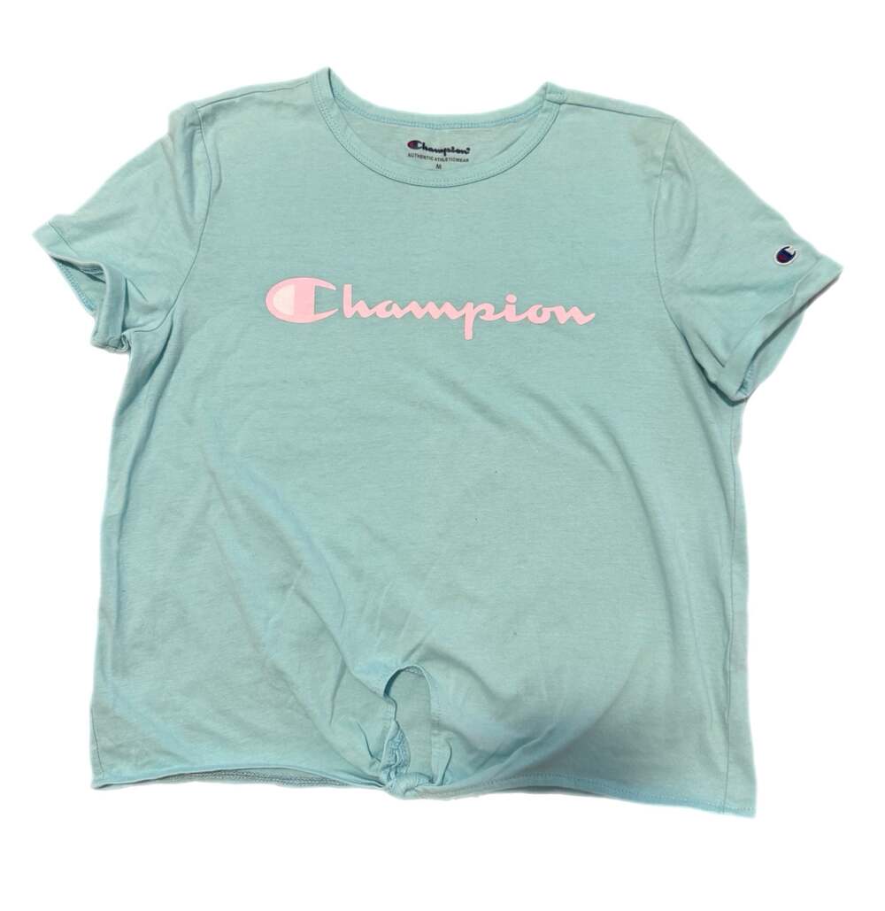 Champion Girls Authentic Athleticwear Script Logo Tie-Front T-Shirt Light Blue